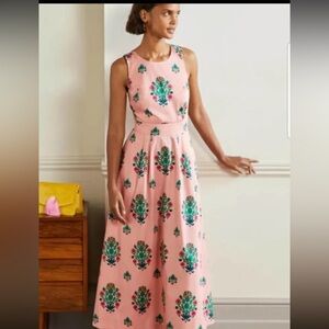 Boden Women's Elsa Bouquet Stamp Back Detail Midi Dress Milkshake US 16-18 NWT